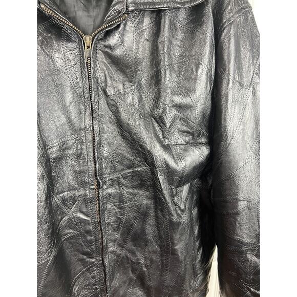 Vintage Leather & Soul Black Patchworked 90s Leather Zip-up Jacket Large Moto - Picture 10 of 10